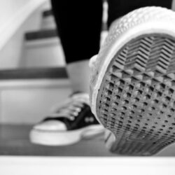 grayscale photo of shoe sole